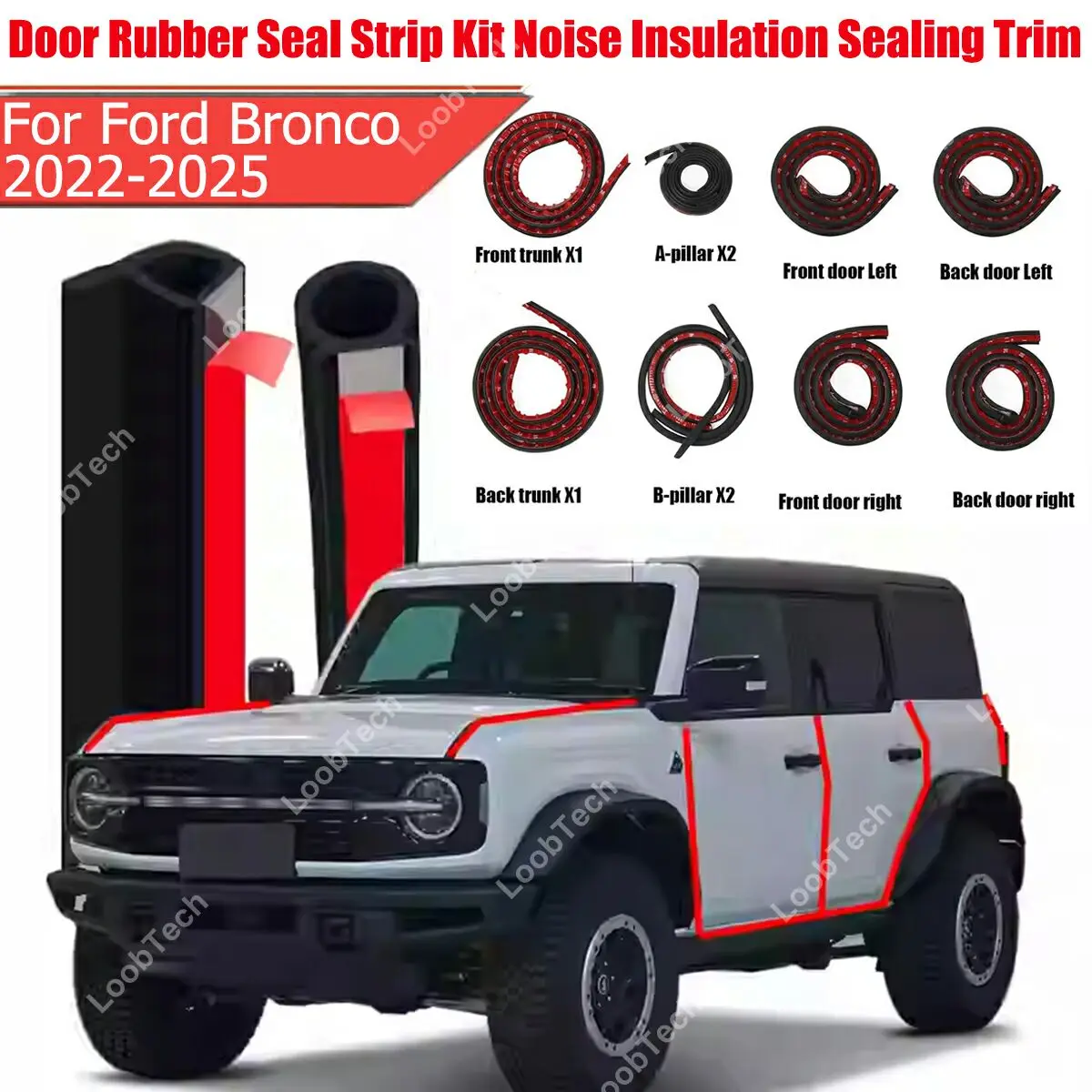 

Door Seal Strip Kit Rubber Weather Draft Wind Noise Reduction For Ford Bronco Self Adhesive Door Engine Cover Soundproof Strip