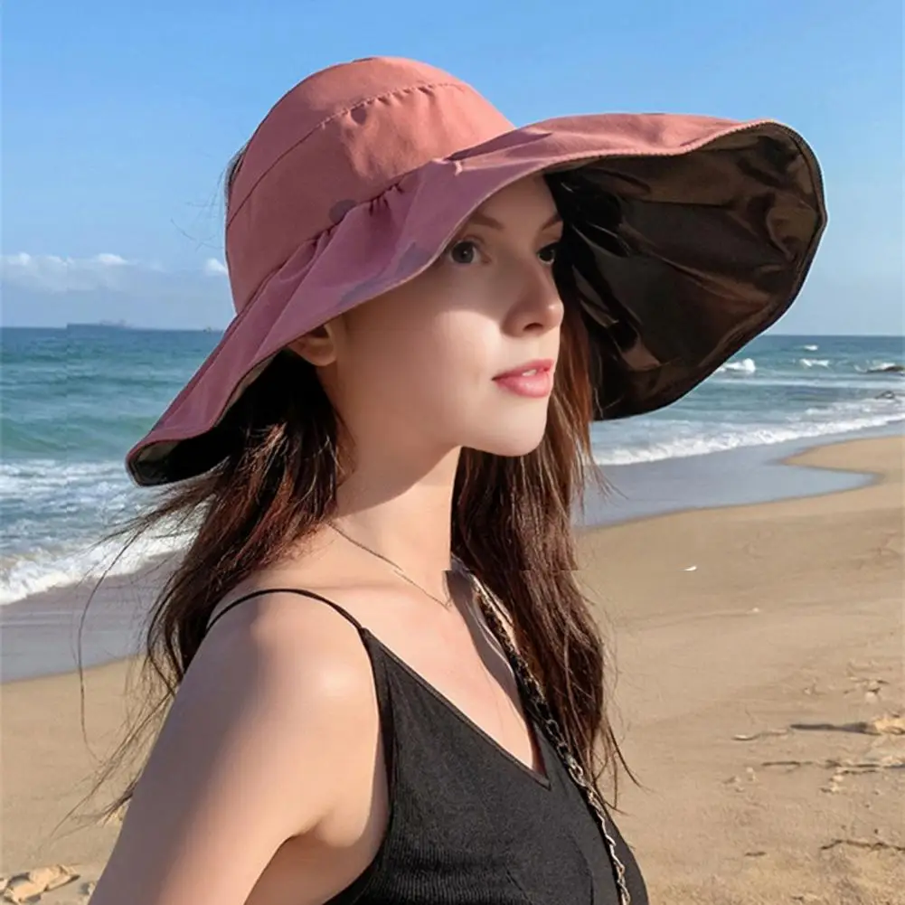 Summer Hat for Dresses Women’s Wide Brim Sun Bucket Hat Foldable Breathable Beach Cap Summer Outdoor Travel Sun Protection