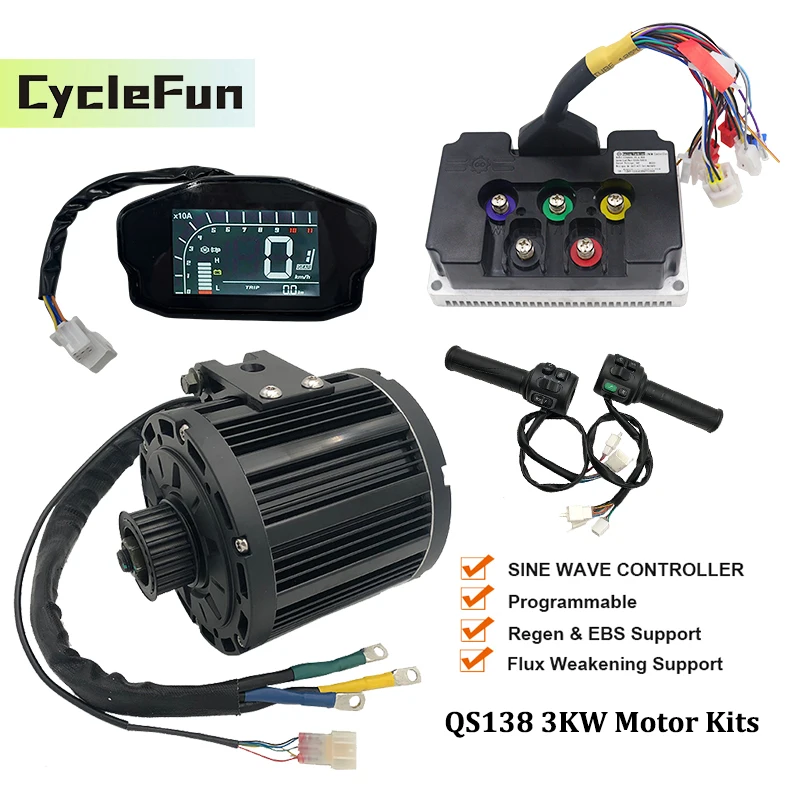 

QS138 Mid Drive Motor 3KW Peak 9KW 100KPH PMSM With FarDriver ND72450 Controller DKD Display And T08 Throttle Electric Scooter