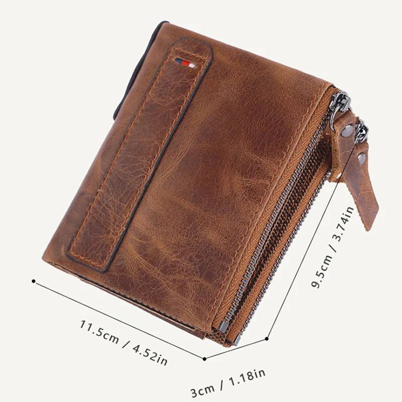 Man	Genuine Leather Wallet Luxury Designer Men Purse Card Holder Short Wallets with Zipper Pocket Men’s	Money Bag Gift