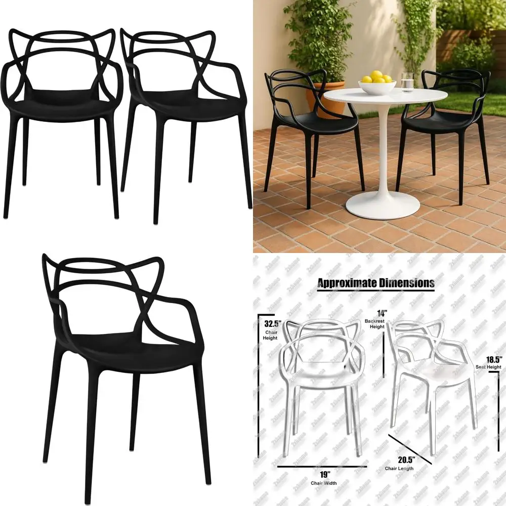 

Pair of Modern Stackable Dining Chairs - Indoor/Outdoor Entangled Side Chairs with Weather-Resistant Plastic for Kitchen Use