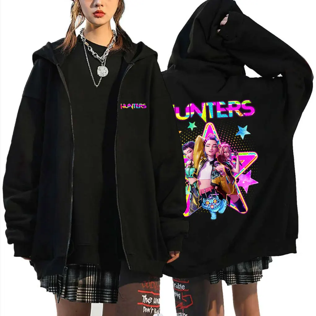 

KPop Demon Hunters Rumi Mira Zoey Derpy Tiger Graphic Zipper Hoodie Men Women Korean Fashion Trend Zip Up Jacket Coat Fans Gift