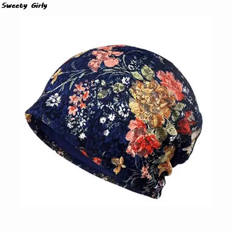 Autumn Spring Thin Women Skullies Beanies Lady Fashion Floral Lace Design Hats For Girl Hot Feminino Turban Caps шапка женская