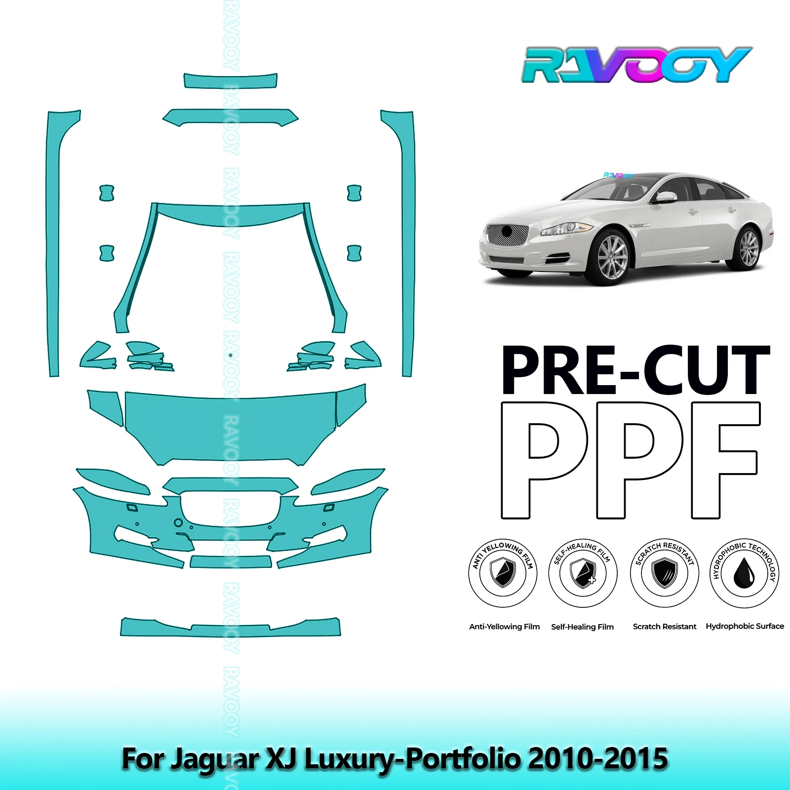 RAVOOY Custom-Fit Precut TPU PPF Front Kit+Rockers Clear Bra Stone Guard EU UK For Jaguar XJ Luxury-Portfolio 2010-2015