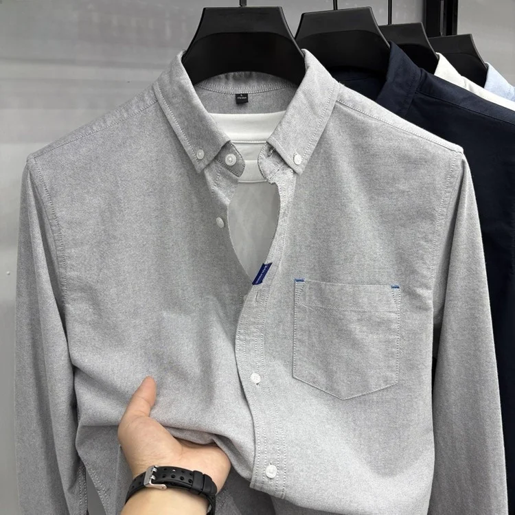 

2025 New Long Sleeve Cotton Shirt Oxford Cloth with Pocket Business Casual mid Youths Fashionable Men's Standard Fit Shirt