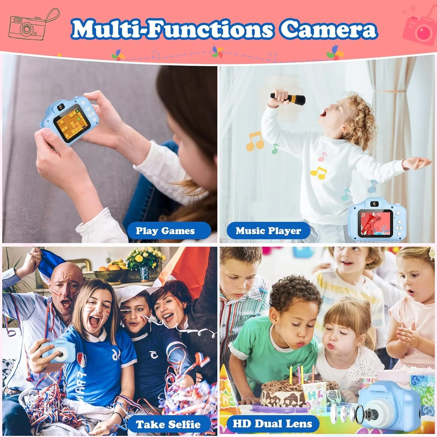 Children Toys Camera Digital Vintage Camera Kids Projection Video Camera Outdoor Photography 32GB Gift For Kids