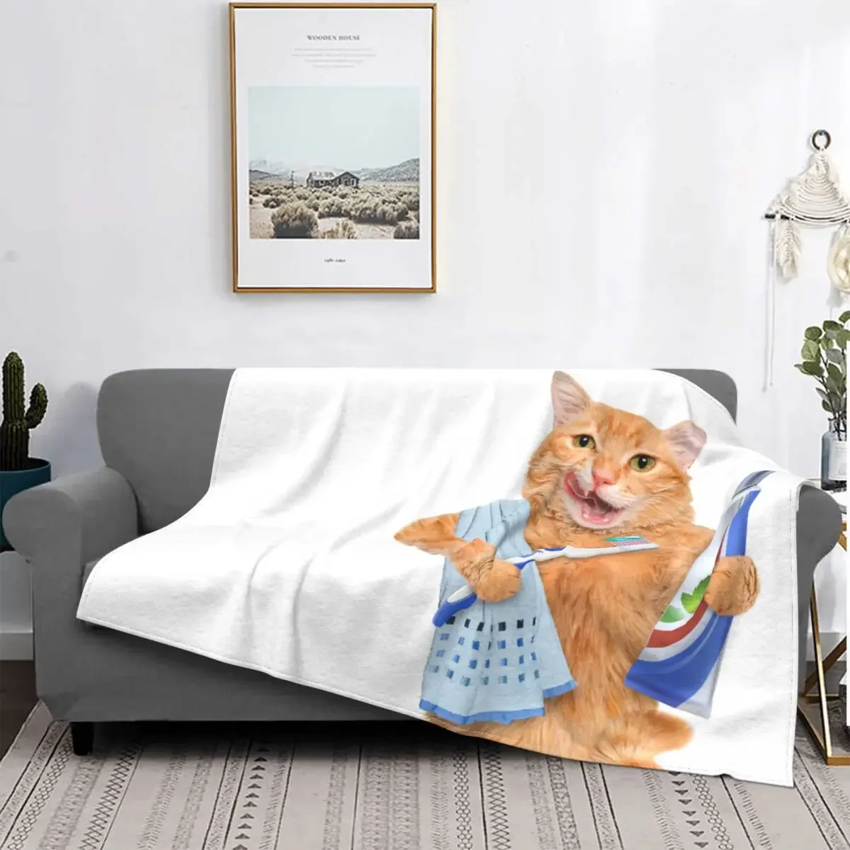 Cats Toothbrush Blankets Animal Cat Lover Flannel Novelty Warm Throw Blanket for Chair Covering Sofa Decoration