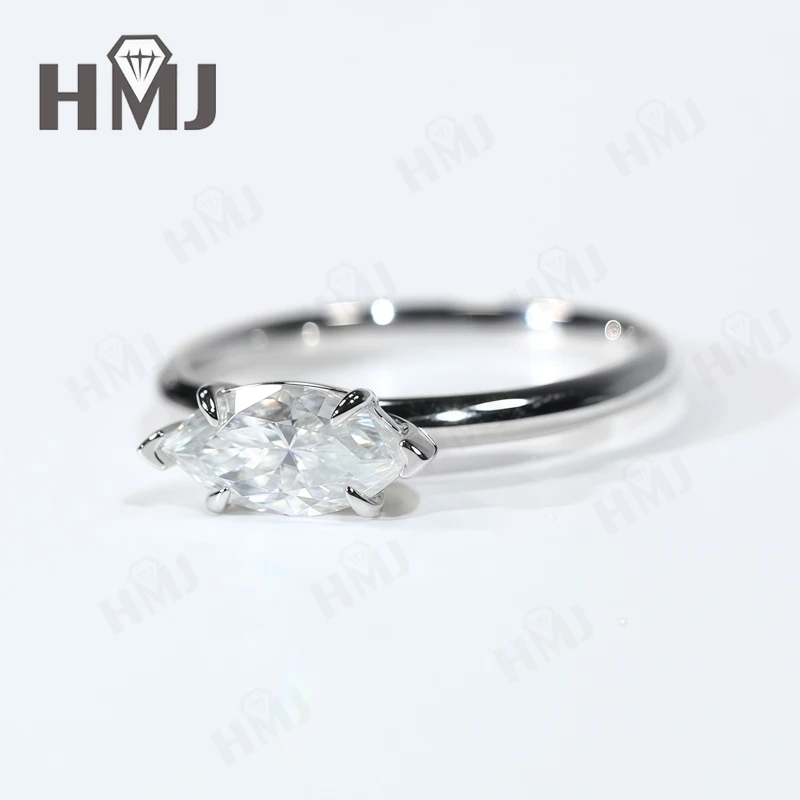 Bague en diamant Moissanite pour femmes, or 18 carats, couleur D, clarté VVS1, 6 broches, forme Marquise, 10K 14K S925, bijoux de mariage de haute qualité