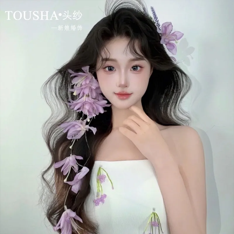 French New Purple Simulated Flower Headgear Flower Hairpin Bridal Wedding Headflower Hair Accessories