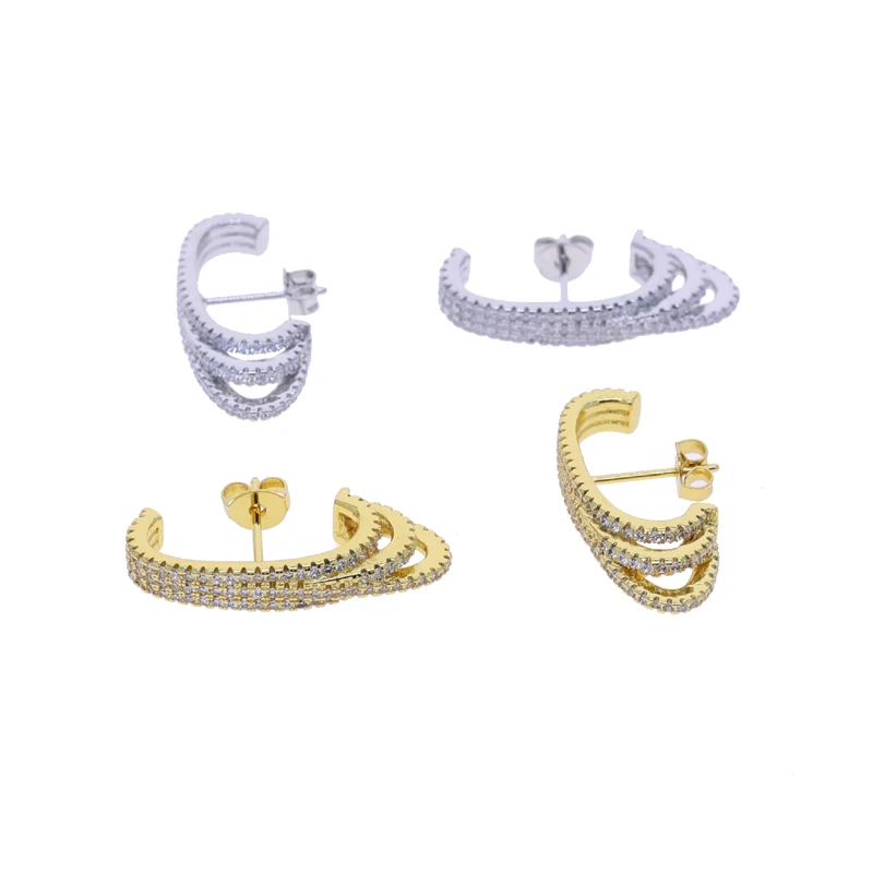 SILVER color miccro pave cz earring  new design long top botton ear studs Copper lead nickle free Dazzling Chic earrings