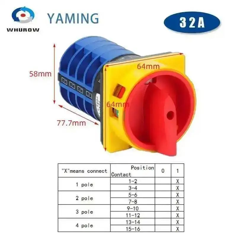 

LW26GS-32A Padlock rotary Cam Switch Silver Contact 660V Changeover Rotary Selector ON/OFF Two Positions LW26GS YMW26