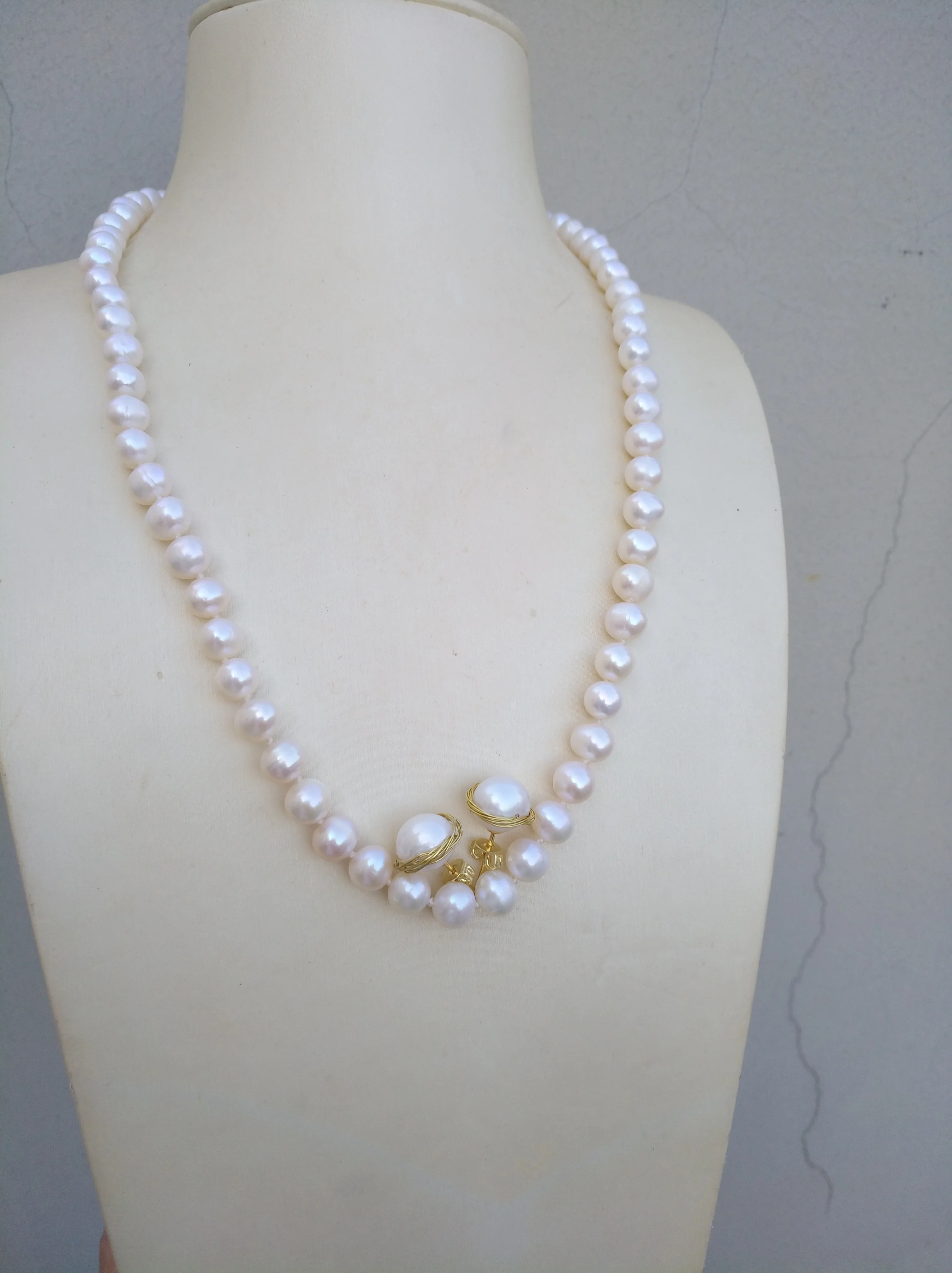 set AAA+6-7mm natural Akoya white pearl necklace 9-10mm pearl Hand Torsade akoya round Pearl Stud Earring