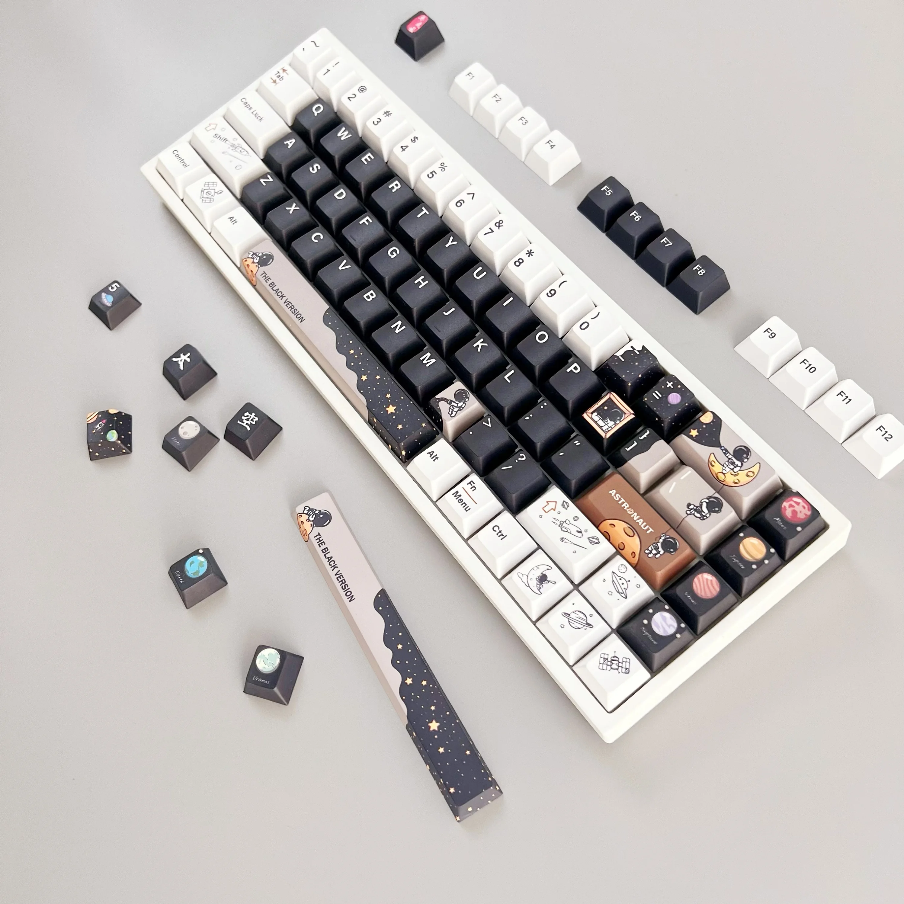 ชุดรูปแบบนักบินอวกาศ PBT เชอร์รี่โปรไฟล์ทึบแสงห้าด้านการระเหิดความร้อน keycaps แป้นพิมพ์กลอุปกรณ์ของขวัญ