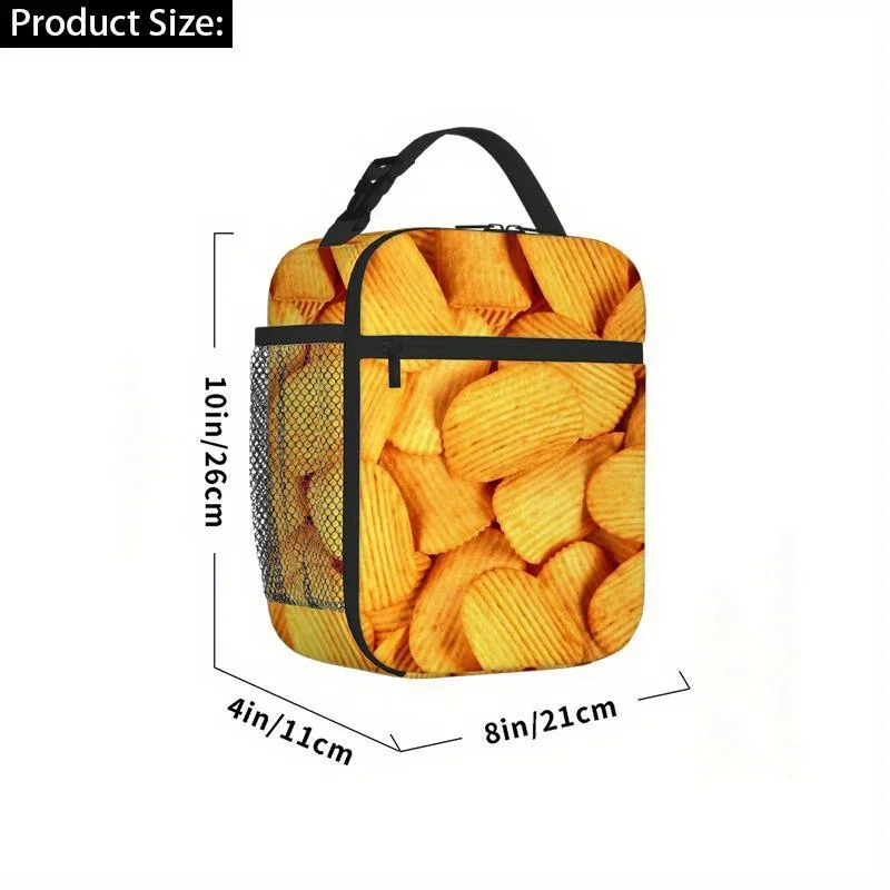 1pc Thermal/Insulated Thermal Bag with French Fries/Rice Crackers Print Non-Food Contact Thermal Insulation Reusable