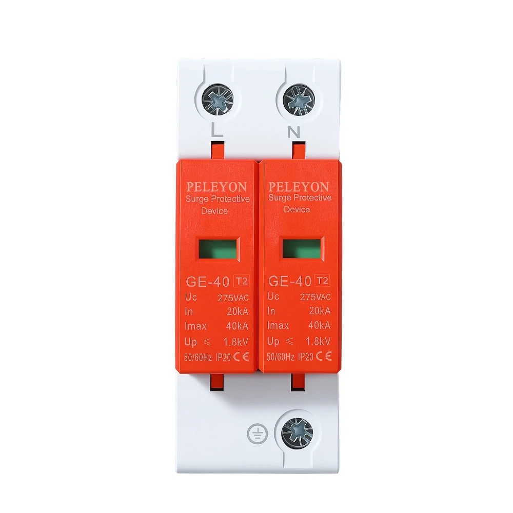 Protetor contra Raios 2P AC275V/AC385V 20KA~40KA, Dispositivo de Proteção contra Surtos 10KA~20KA, Dispositivo SPD Arrester com Segurança Elétrica para Residências PE