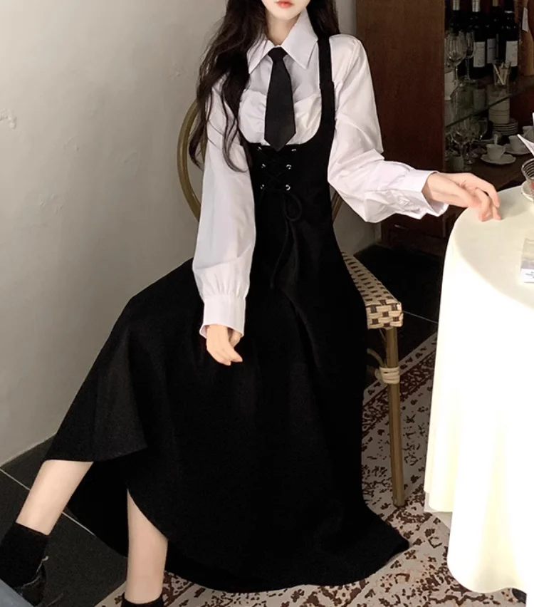 Sets Women Preppy Style Sleeveless Fashion Midi Dresses Elegant Simple Classic Shirts Schoolgirls Sweet Korean Slim Two Pieces