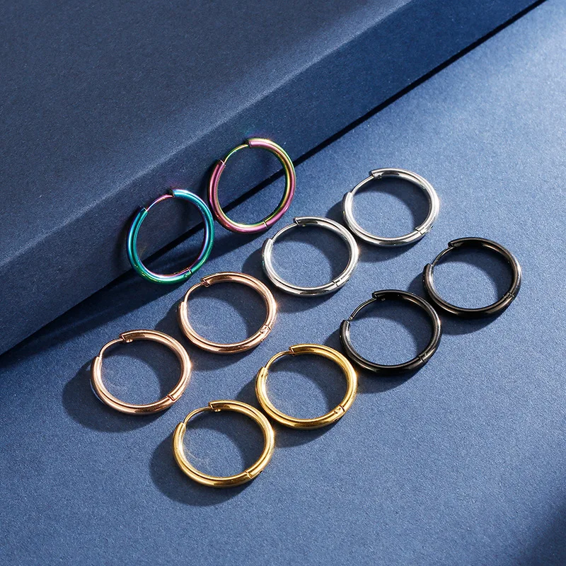 1 Paar 8-20mm Trendige Kleine Creolen für Damen/Herren Zierliche Runde Edelstahl-Ohrclips Piercing-Schmuck – Detail 8