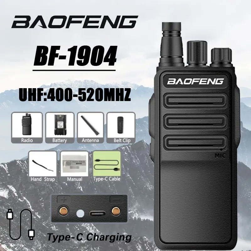 Baofeng BF-1904 Walkie Talkie USB C Charging UHF 400-520Mhz Professional Two Way Radio Portable CB Radios 16CH For Hunting  Cafe