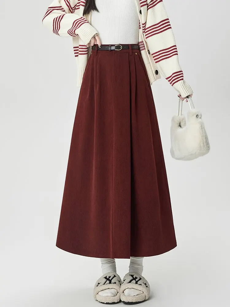 الكورية نمط أنيق سروال قصير ألف خط تنورة للنساء الخريف الشتاء عادية ريترو كبير سوينغ التنانير الطويلة سيدة