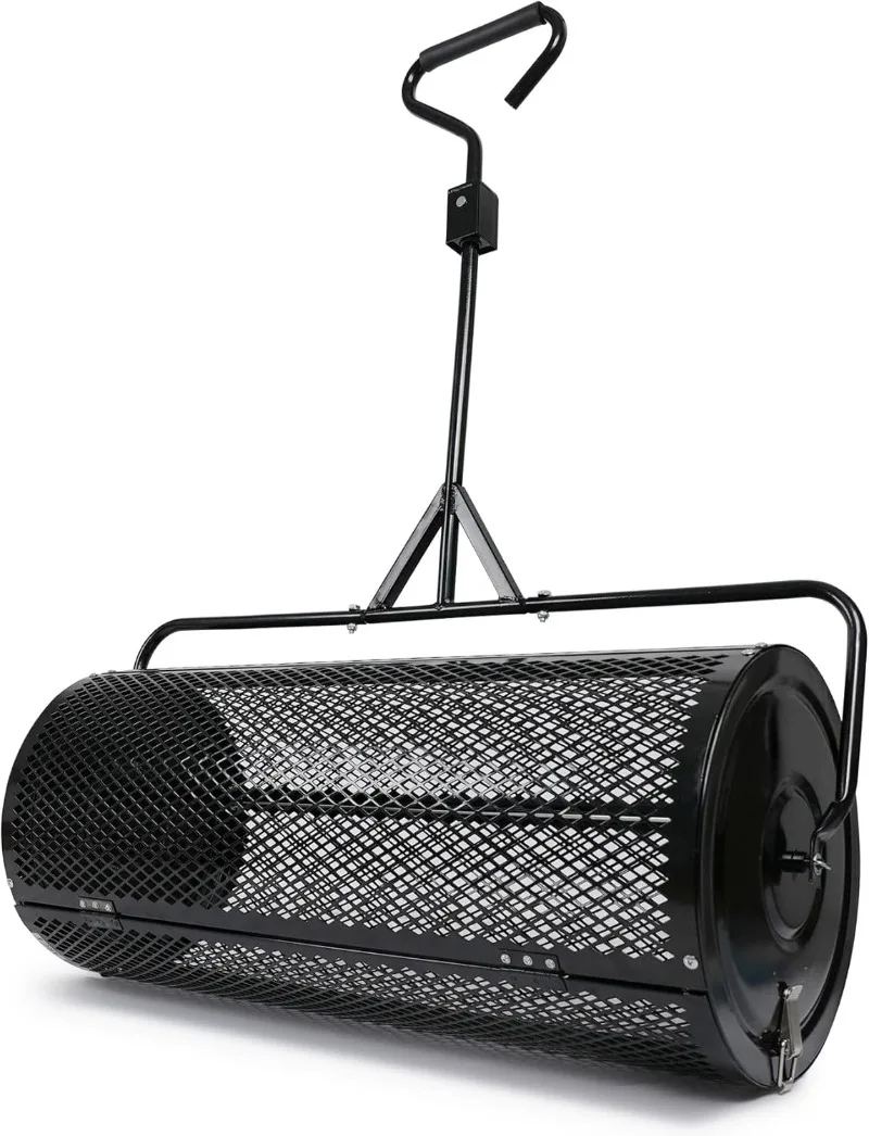 

Расширитель для компоста. 36-дюймовый буксируемый разбрасыватель торфского мха с аксессуарами для установки, роликовый разбрасыватель для газона с металлической сеткой для T.