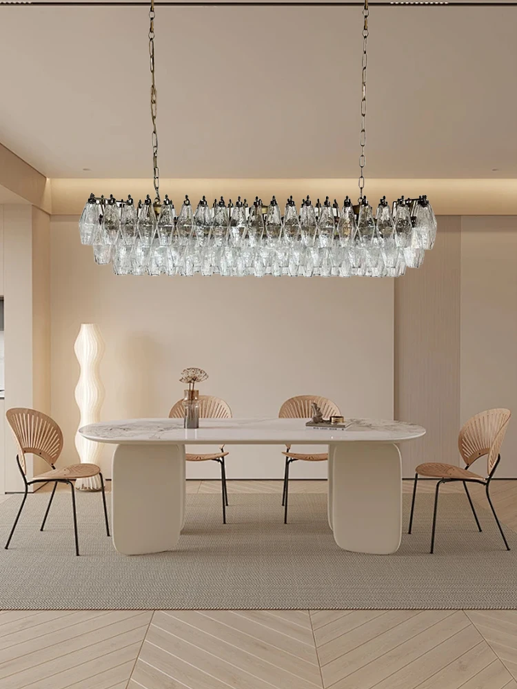 

Modern American Led Rhombic Gray Pink Clear Glass Chandelier Lighting,Dining Room Indoor Home Decorative Fixtures.