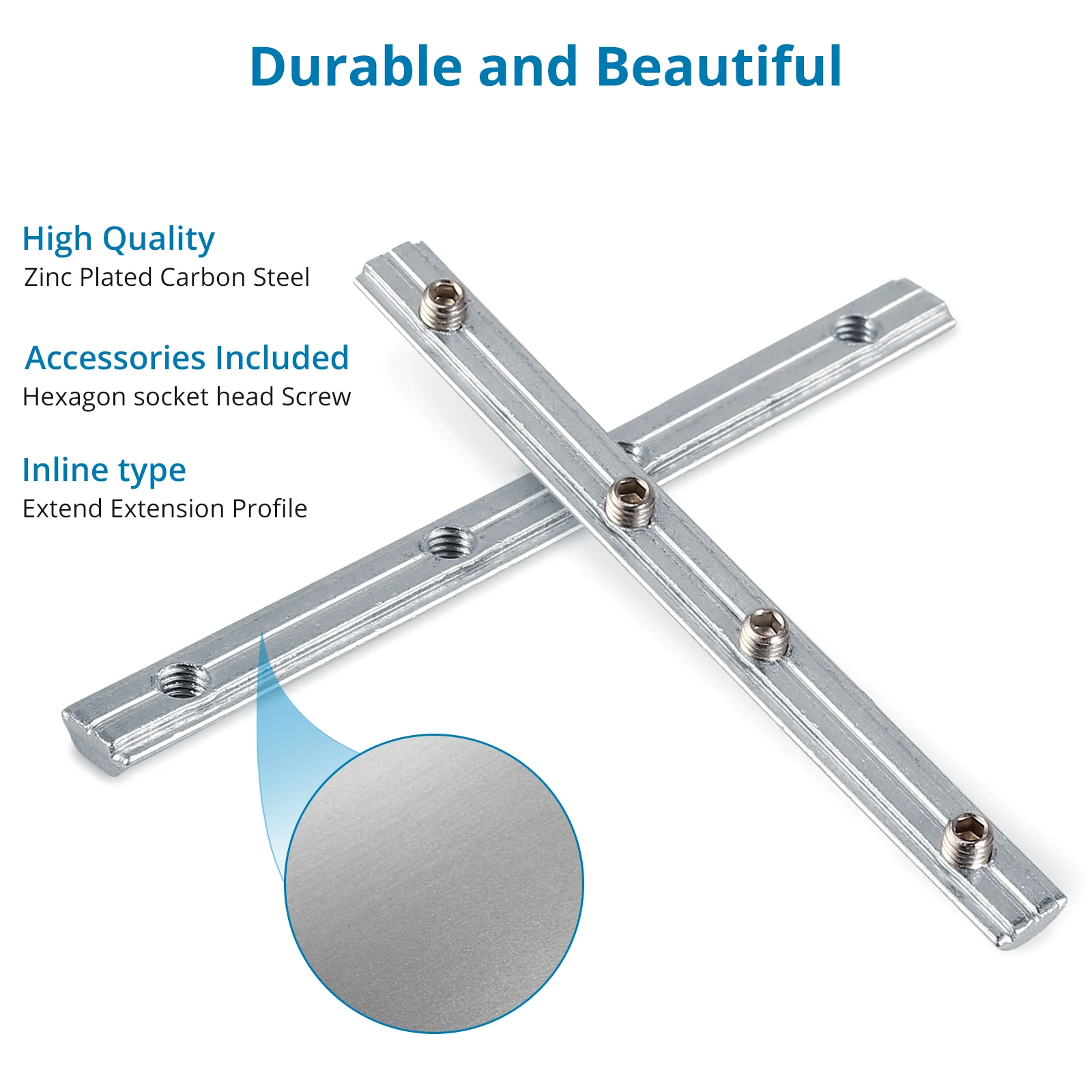 Proster 180 Degree Aluminium Extrusion Profile Straight Joint Inside Connector with Hexagon Socket Head Screw