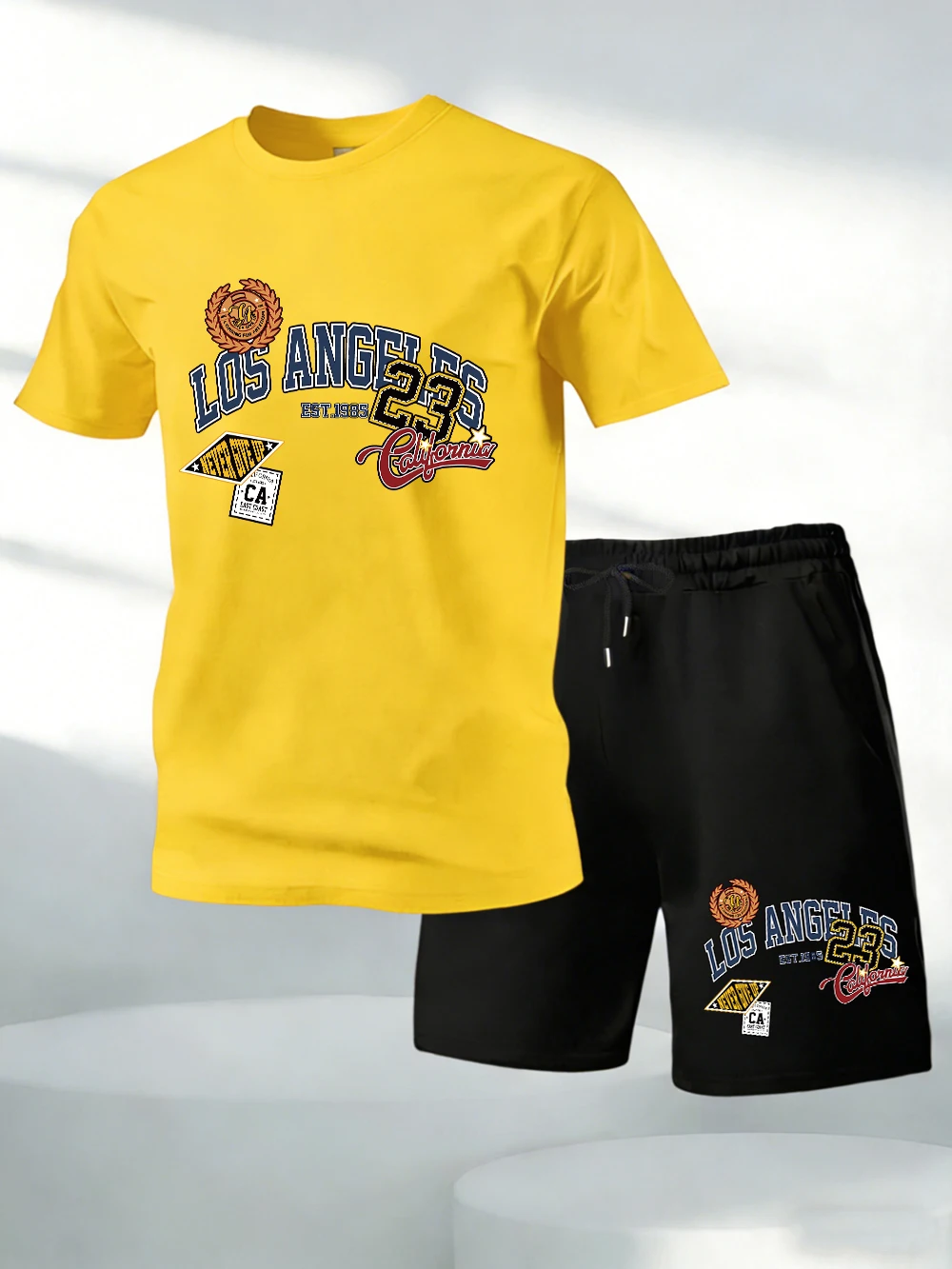 

Two Pieces Set Los Angeles 23 Jersey Printed Cotton T-Shirts Pants Mens O-Neck Oversize Soft Tops High Waisted Pocket Shorts