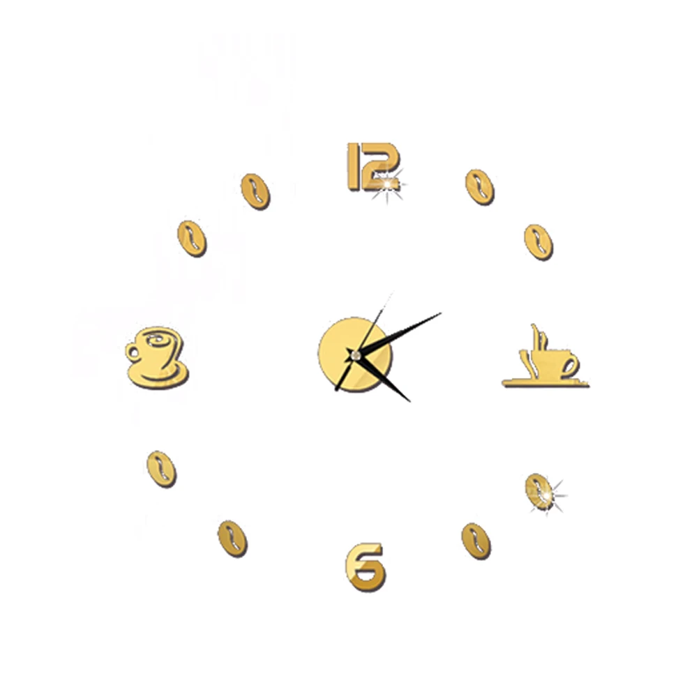 

DIY Acrylic Mirror Coffee Cup Wall Clock Golden Mute Decor for Smooth Walls Easy Application Removal Safe for