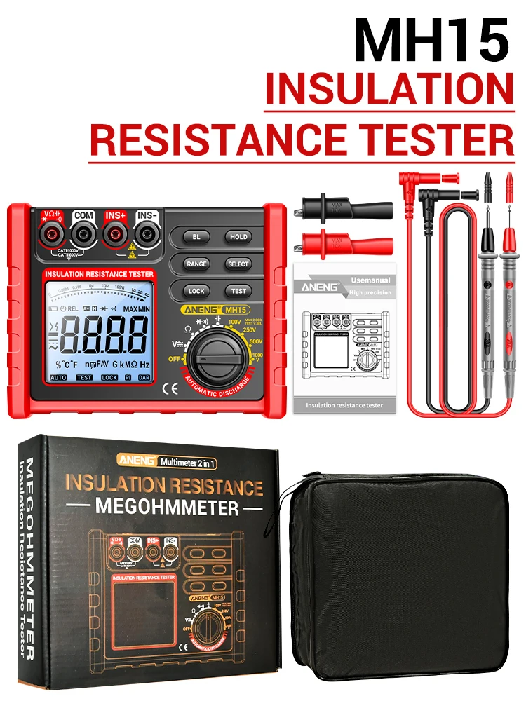 ANENG MH15 Insulation Resistance Multifunctional Digital Meter Automatic discharge AC/DC Voltage LCD Megohmmeter Tester Tools
