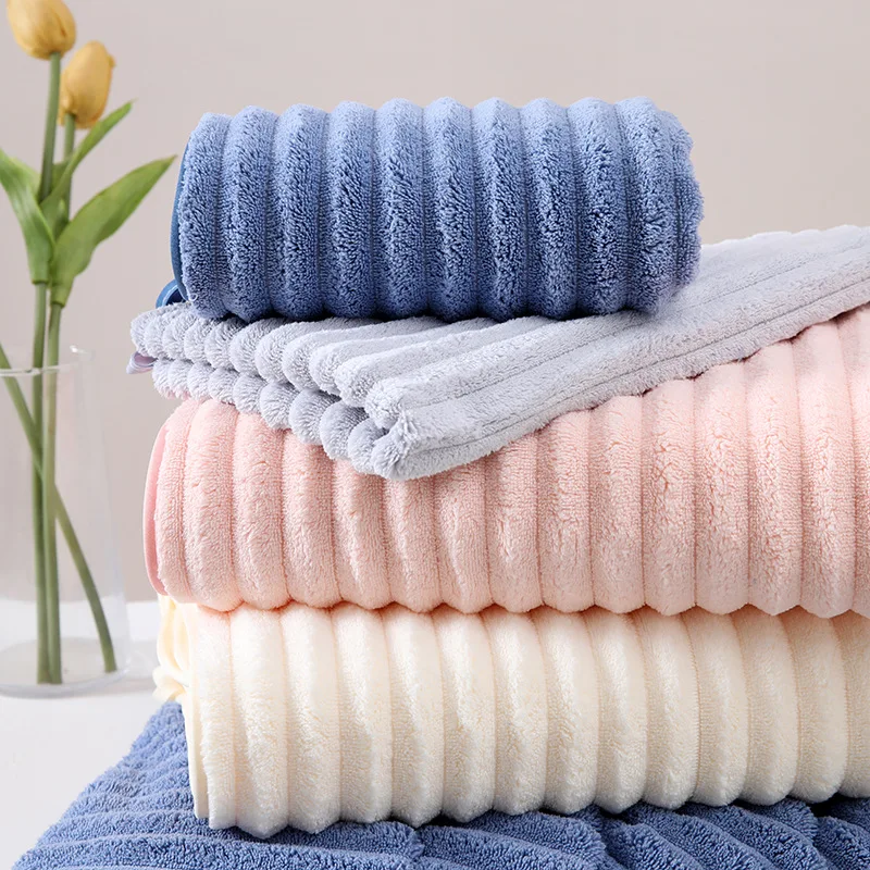 New home enlarged and thickened bath towel candy flannel striped bath towel does not lose hair bath wrap towel towel
