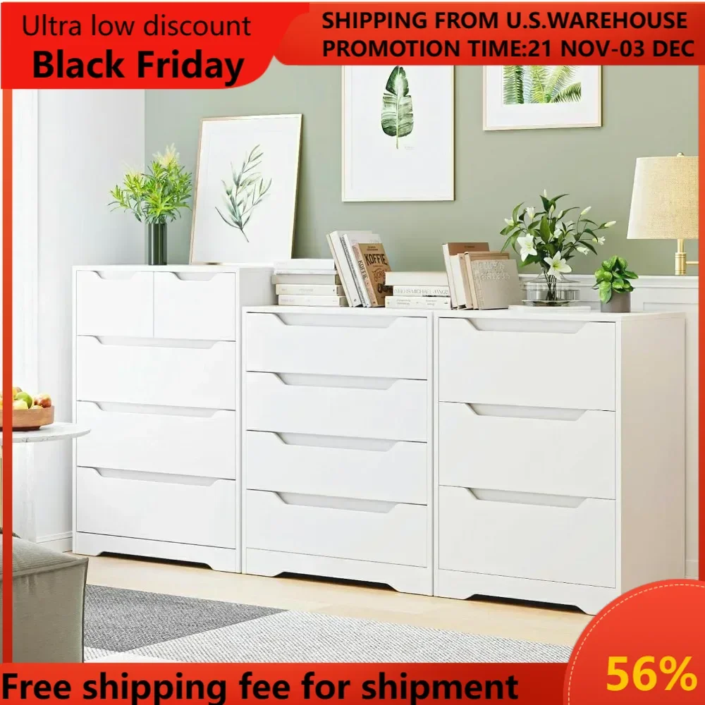 

Modern 3 Drawer Dresser, Wood Chest of Drawers with Storage,Tall Nightstand with Cut-Out Handles, Side End Table, Accent Storage