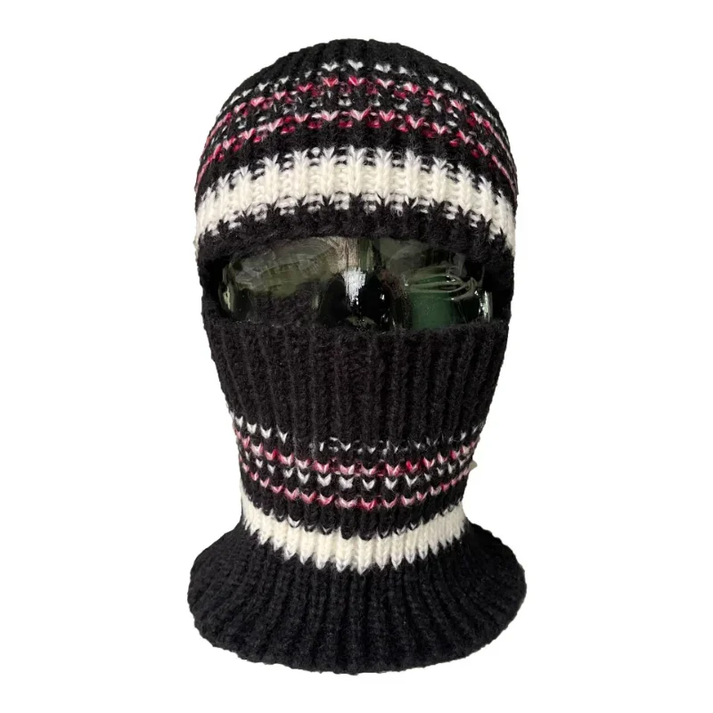 Korea Winter Tide Color Matching Balaclava Hat Women Warm Ear Protection Neck Protection Integrated Men Knitted Skull Beanie Cap