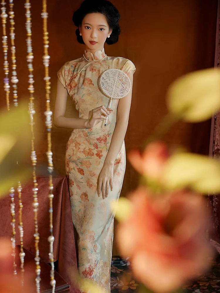 

Новое женское платье в китайском ретро-стиле Ele Long Young Sle для повседневной носки, из полиэстера, с коротким рукавом и цветочным принтом