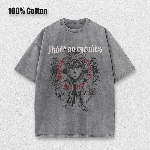 Imagen 2 del producto Camiseta lavada con estampado de Anime Vinland Saga para hombre, camisetas 100% de algodón Retro Harajuku Vintage Y2k Hip Pop Street Style, camisetas de verano Unisex