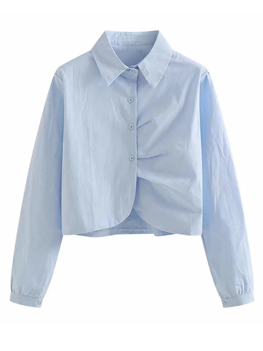 เสื้อผ้าฝ้ายลำลองสำหรับผู้หญิง สไตล์สปริง/ออทัมน์ รุ่นใหม่ ทรงหลวม ดีไซน์พับเก๋ ผ้าฝ้ายแท้ สวมใส่สบาย คอปก แขนยาว ทรงปกติ...