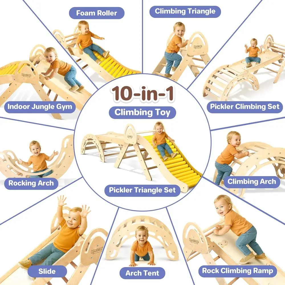 Conjunto triangular para crianças, brinquedos de escalada 10 em 1 para crianças internas, conjunto de escalada montessori de madeira dobrável, playground interno b