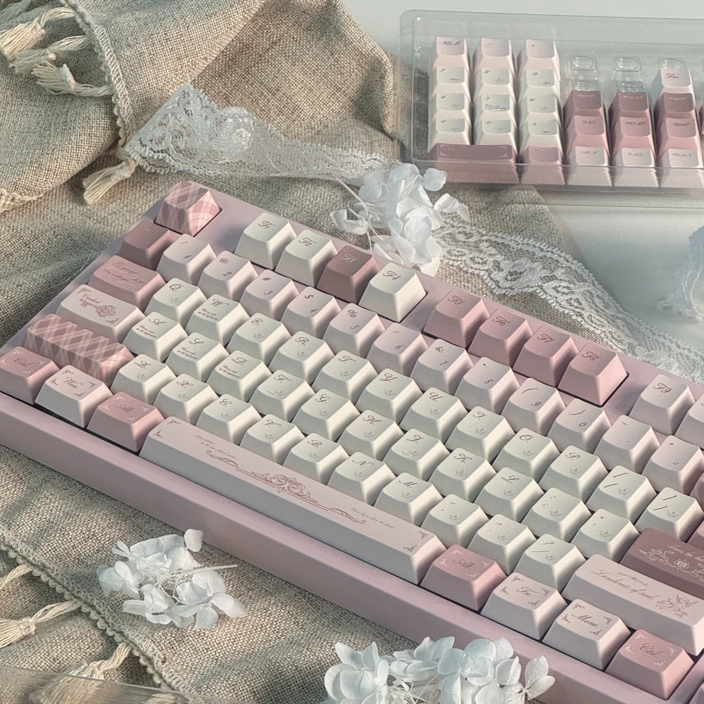 

Bluebird-Nora Theme Keycap 140key PBT Custom Pink French Keyboard Cap Cherry Profile KeyCap for Mechanical Keyboard Accessories