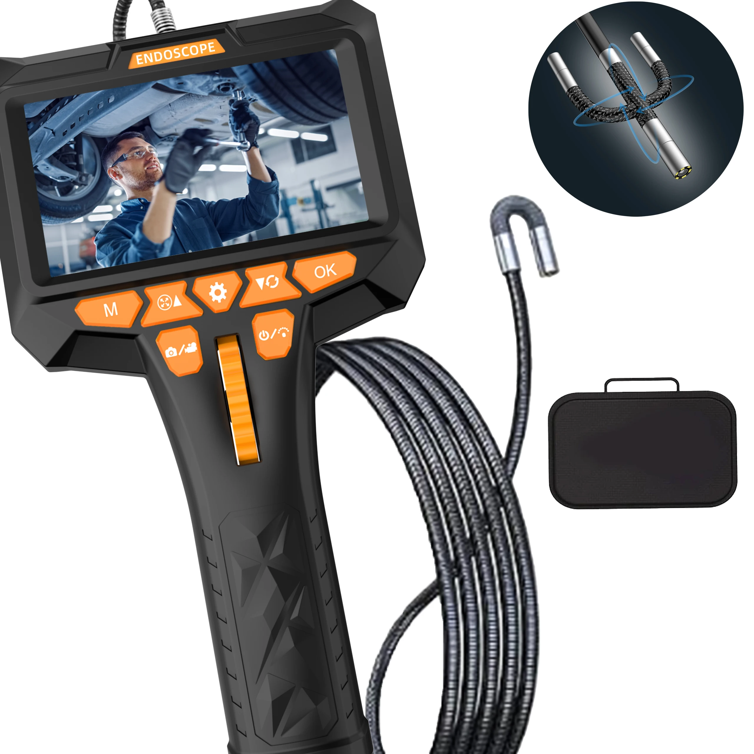 

4.5-inch screen 360°rotating industrial endoscope 6/3.9mm HD lens car repair carbon deposit sewer waterproof