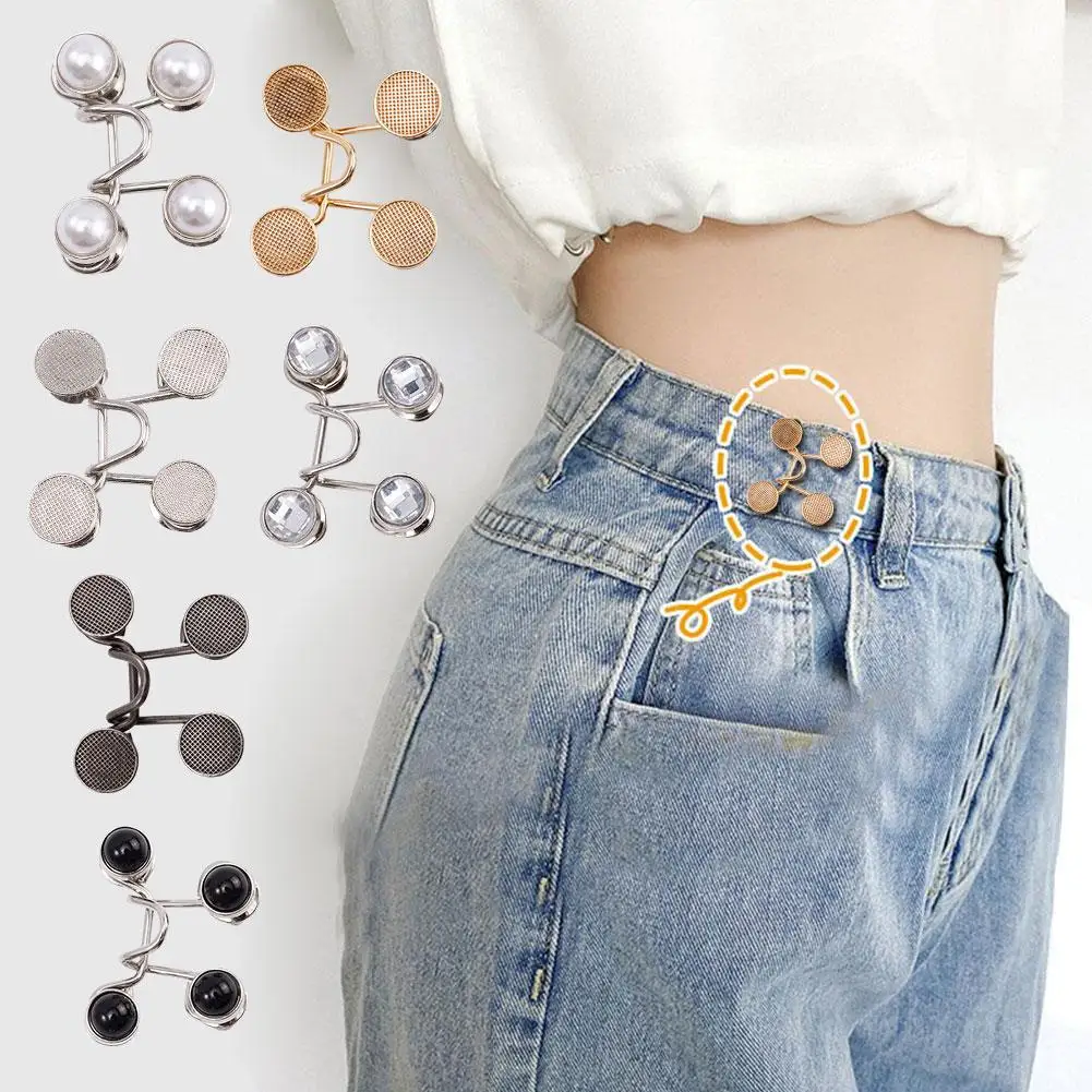 No Sewing Adjustable Jean Button Pins Tighten Waist Pin Pin Button Jeans Coat Jean Detachable Pins Waist Adjustment Pants F1V2