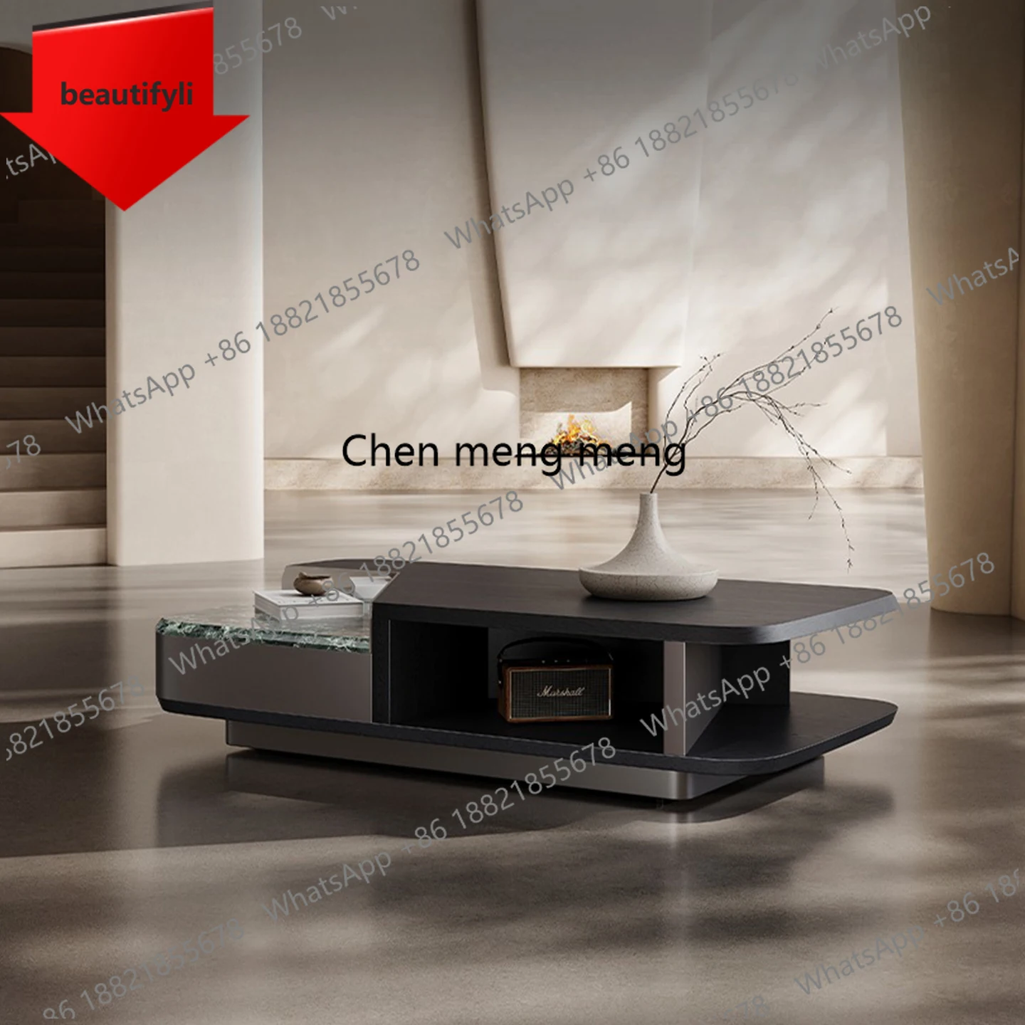 

X188 Minimalist modern minimalist stainless steel green marble coffee table rectangular living room designer premium tea table