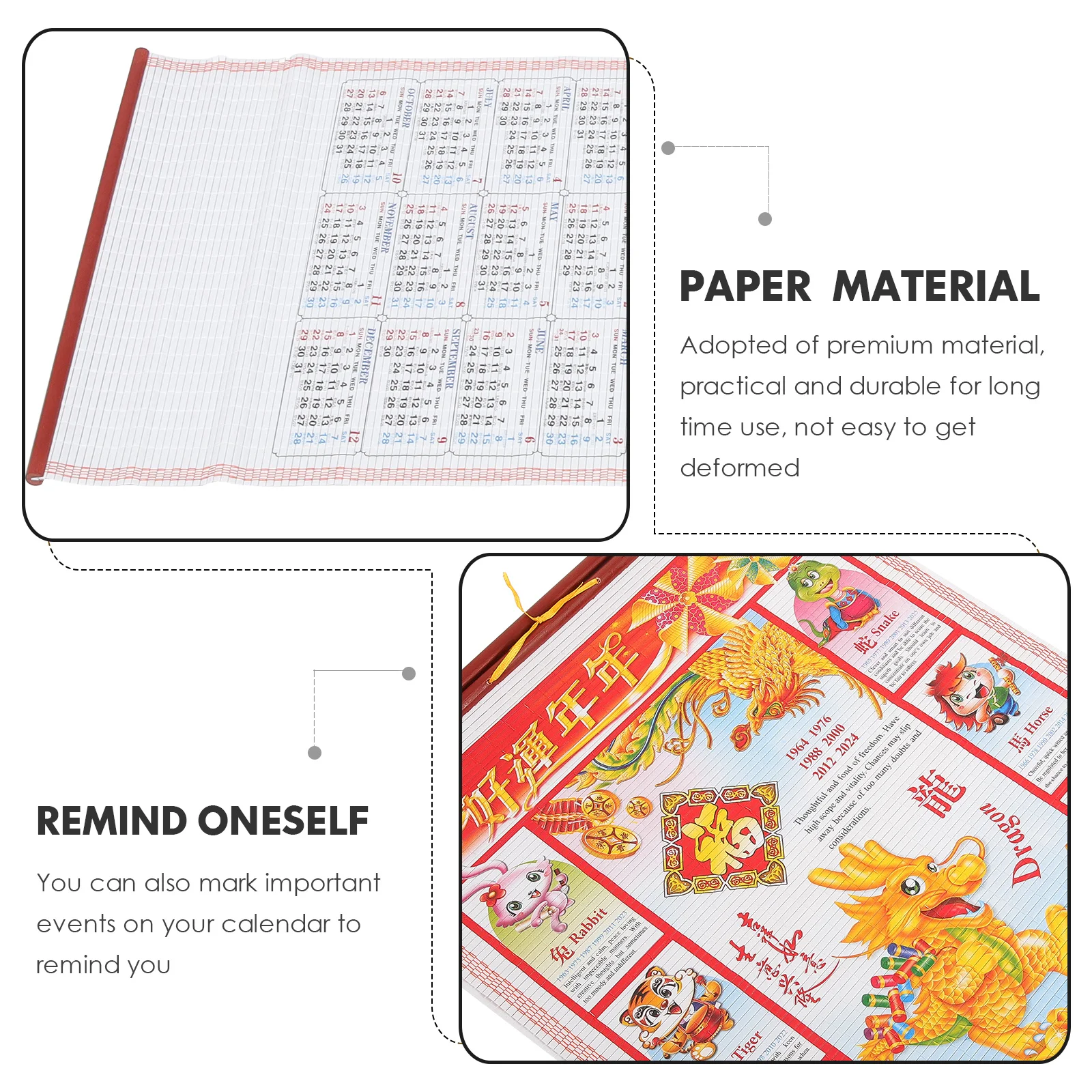 

Зодиакальный календарь на год Дракона, подвесные настенные календари, изображение китайского бумажного офиса