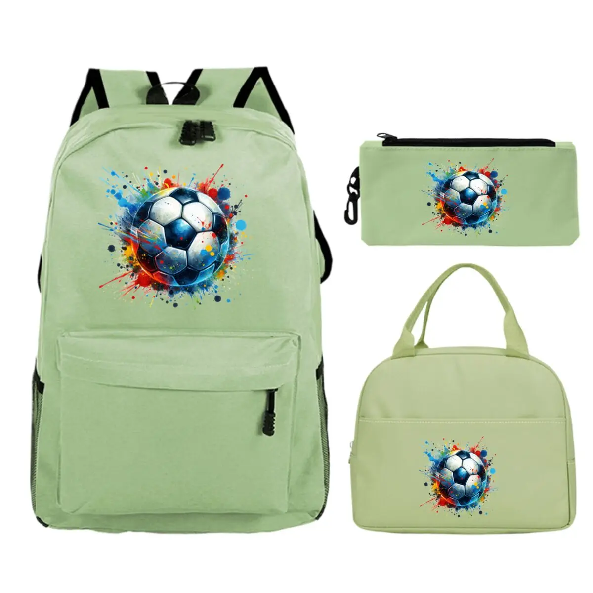 3Pcs/set Soccer Print Fashion Backpack Teen Boy Girl Schoolbag Student Fun Lunch Bags Pencil Case Bookbag Suit Football Fan Gift