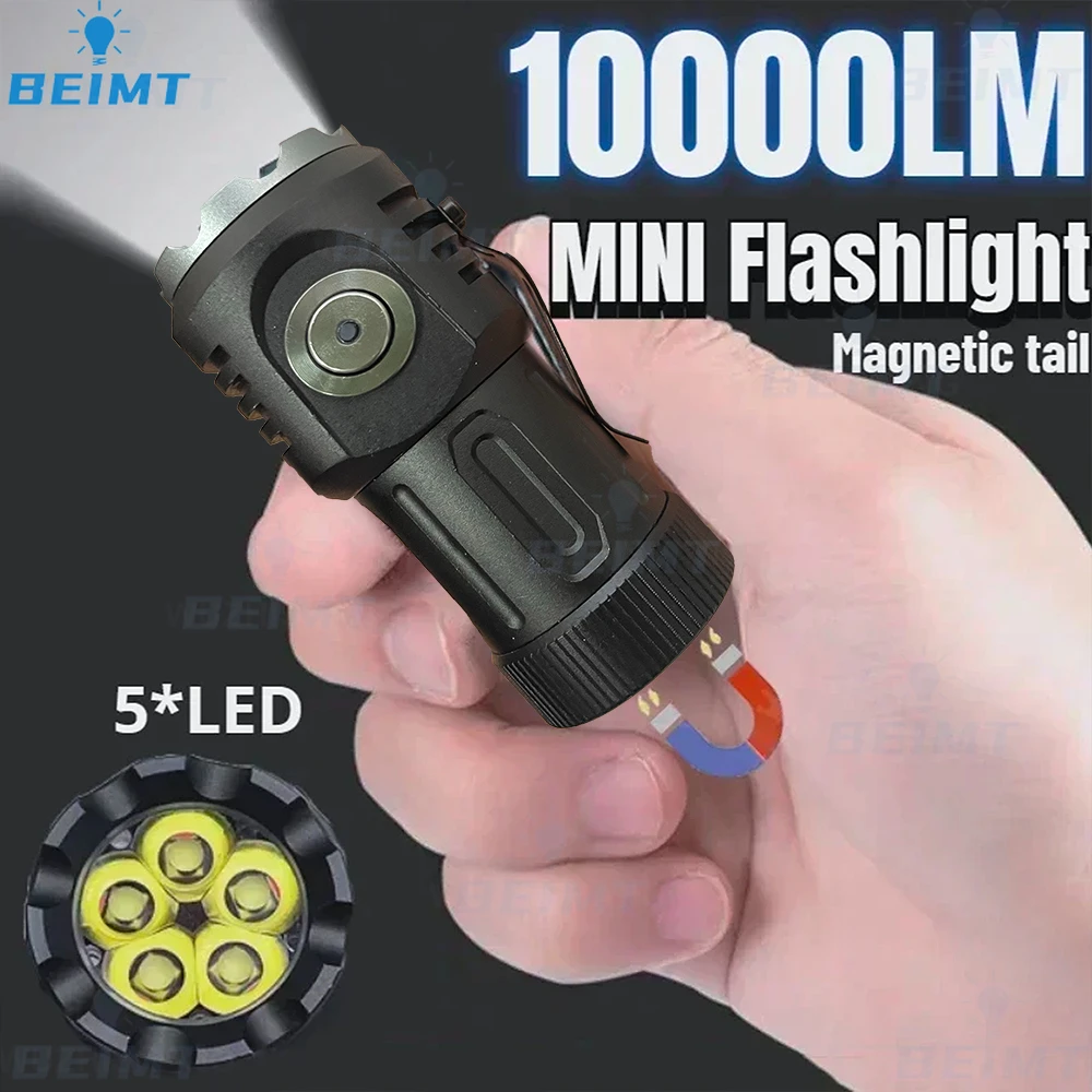 10000LM Mini 5*Led Flashlights USB Rechargeable with 18350 Battery Strong Powerful Outdoor Torch Camping Lamp COB Work Light