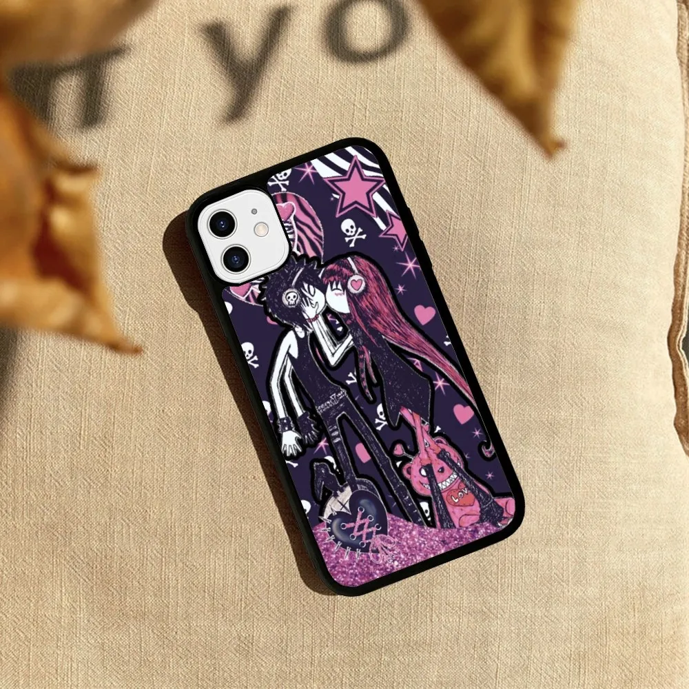 Love Black And Cute Emo Phone Case Silicone PC+TPU For For IPhone 11 12 13 14 15 16 Plus Pro Max Cover