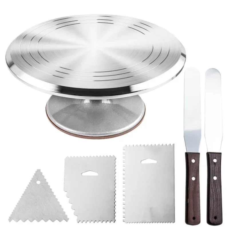 12INCH 360°Aluminum Alloy Turntable Decorating Mouth Scraper Set Rotating Cake Table Maker Tool Baking Stand Platform Rotating