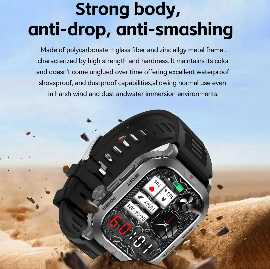 2.01' Blue tooth Call Smartwatch Outdoor Military Waterproof Smart Watches Men 300mAh Battery Heart Rate Sports Fitness Watches