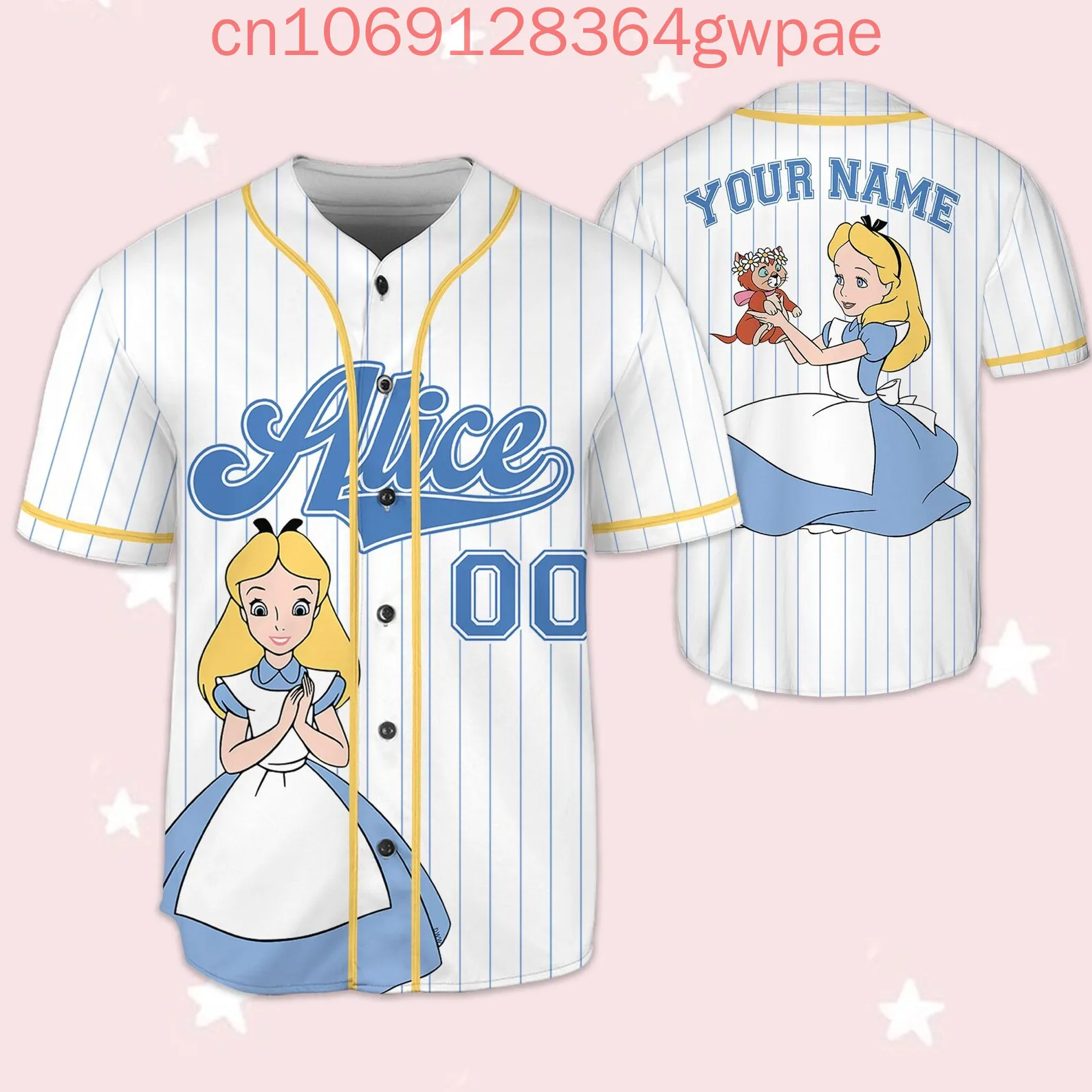 

Disney Alice In Wonderland Cheshire Cat Baseball Jersey Men's Women Casual Shirts Summer Short Sleeve Baseball Uniforms