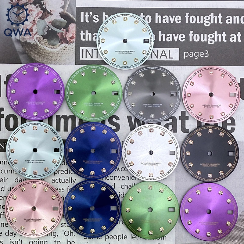 QWA 28,5mm NH35 diamante Sunray reloj S Dial Fit NH35/NH36/4R/7S accesorios de reloj automático