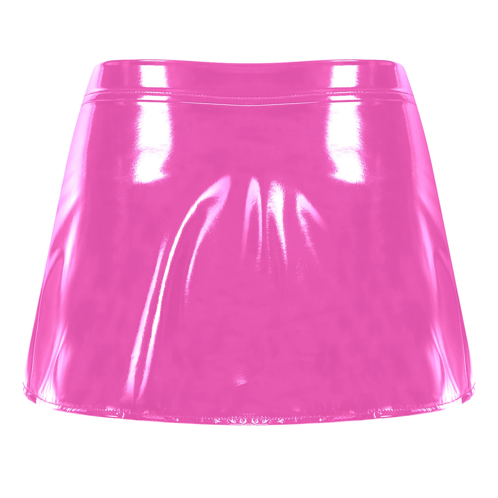 Womens Patent Leather Mini Skirt Female Wet Look Clubwear Rave Custom for Pole Dancing Open Front One Button Bodycon Skirts