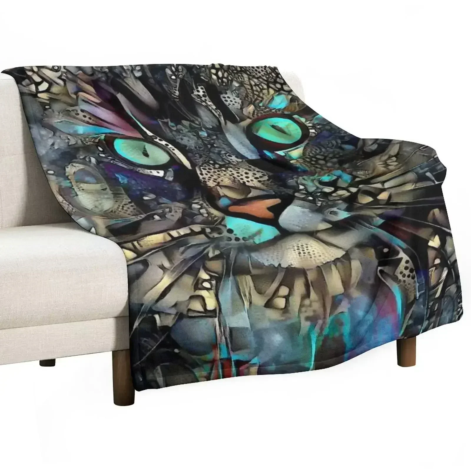 Ojitos, cat, gato, chat, chaton, kitty, lea roche paintings Throw Blanket Moving Sofa Blankets